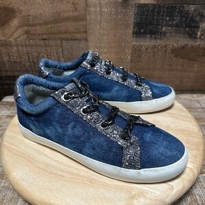 Vintage Havana Denim Glitter Chain Sneakers Womens 9 Blue Fashion Casual Shoes